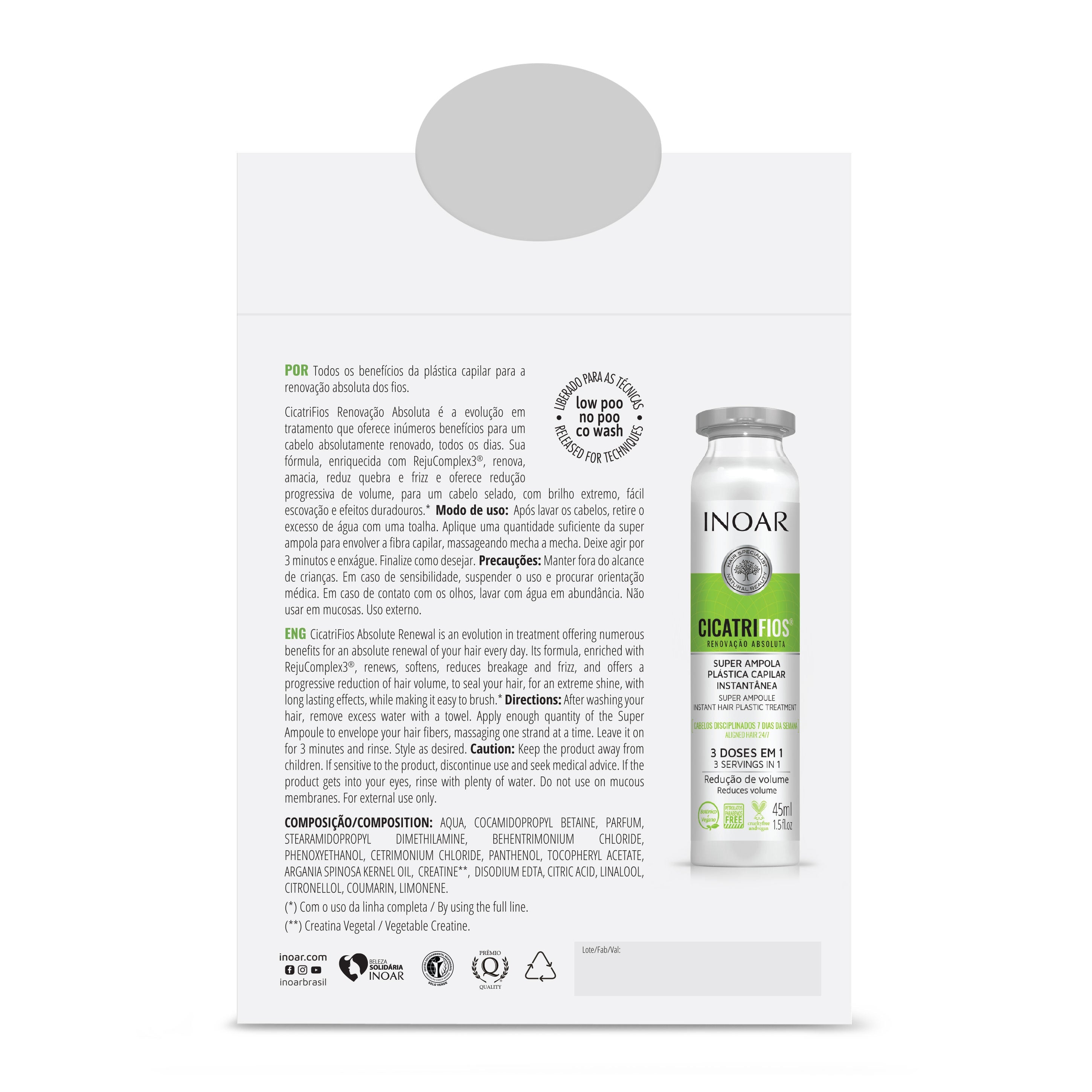 INOAR CicatriFios Super Ampola - plauko struktūrą atkurianti ampulė 45 ml