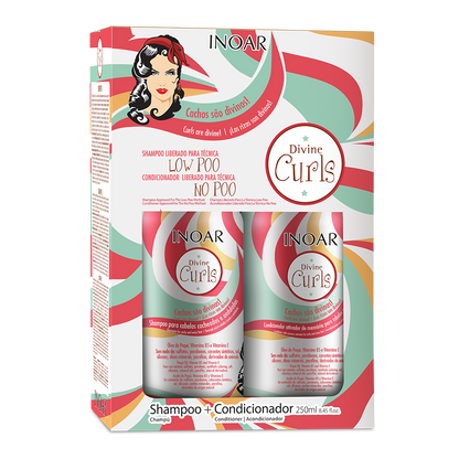 INOAR Divine Curls Duo Kit - priemonų rinkinys garbanotiems banguotiems plaukams 2x250 ml