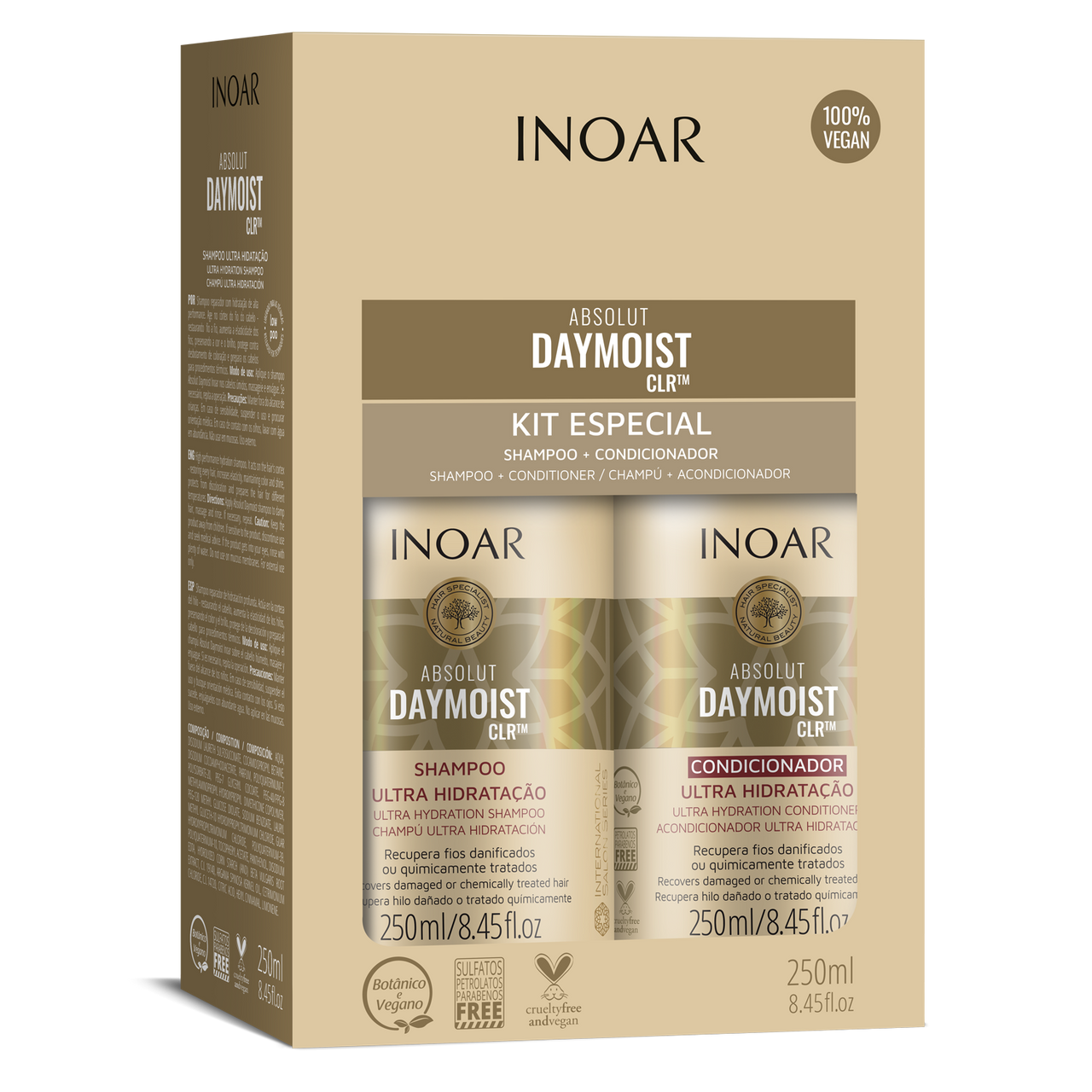 INOAR Daymoist Duo Kit - priemonių rinkinys chemiškai pažeistiems plaukams 2x250 ml