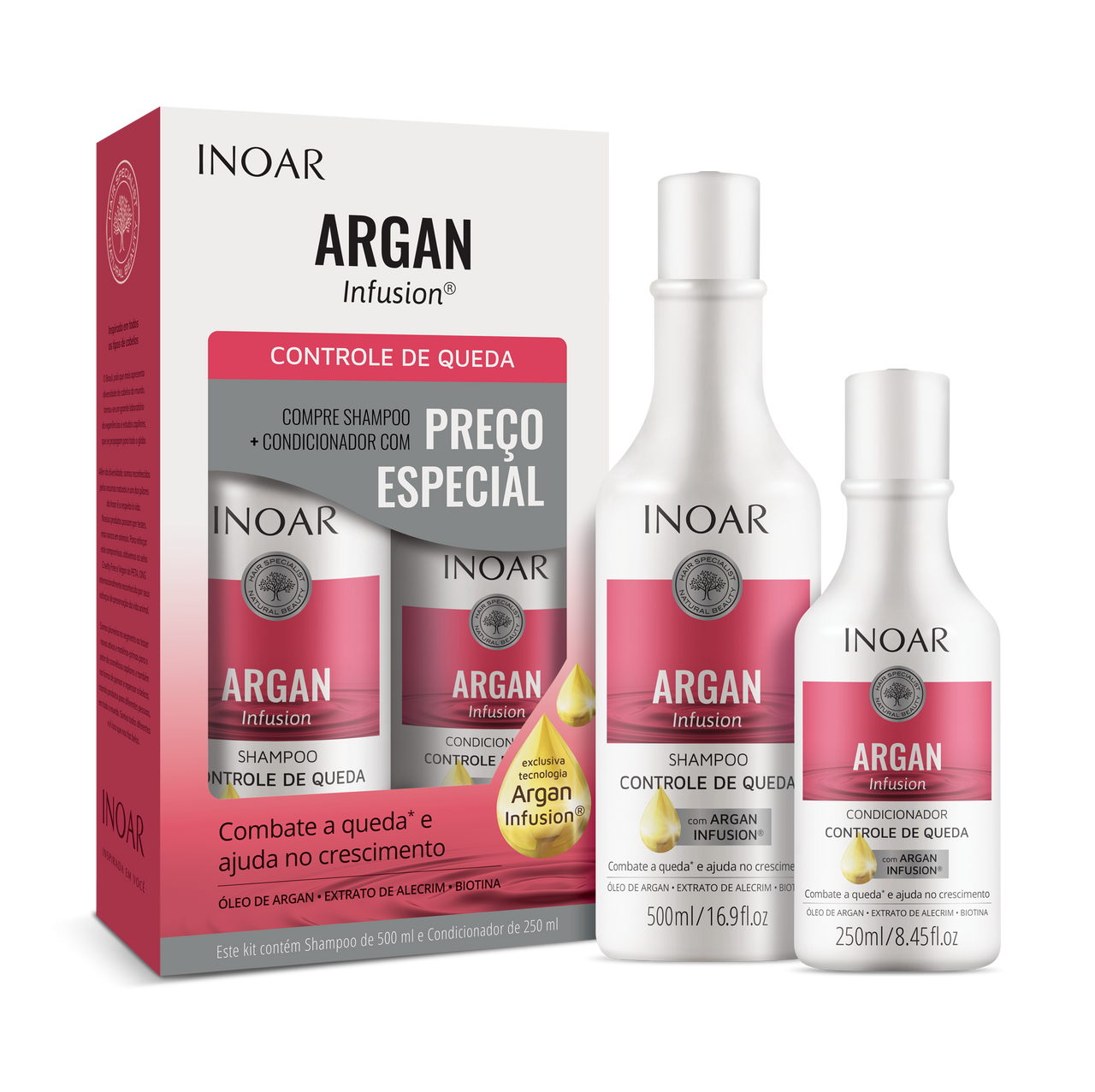 INOAR Argan Infusion Loss Control Duo Kit - priemonės stabdančios plaukų slinkimą 500 ml+250 ml