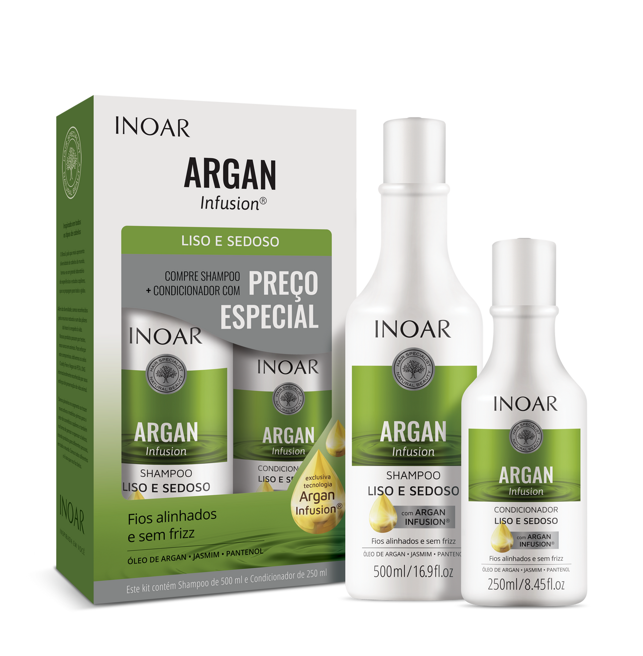INOAR Argan Infusion Smooth and Silky Duo Kit - glotnių ir švelnių plaukų rinkinys 500 ml+250 ml