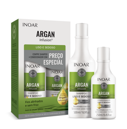 INOAR Argan Infusion Smooth and Silky Duo Kit - glotnių ir švelnių plaukų rinkinys 500 ml+250 ml